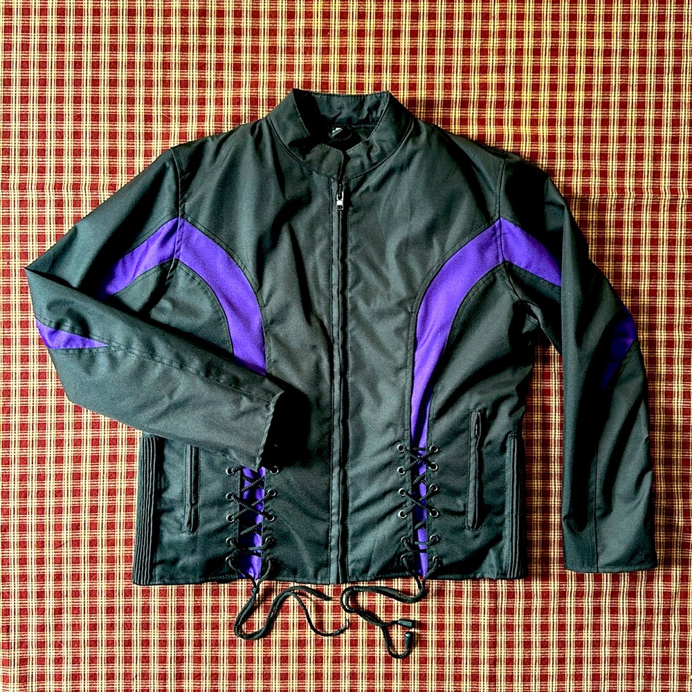 Woman’s Vance Leather Textile Crystal Lace Up Riding Motorcycle Jacket
